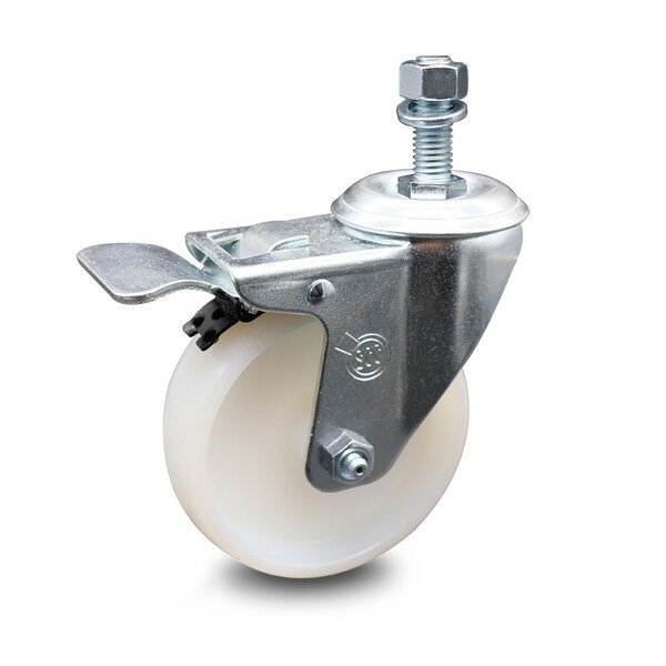4 Inch Nylon Wheel Swivel 1/2 Inch Threaded Stem Caster Total Lock Brake SCC